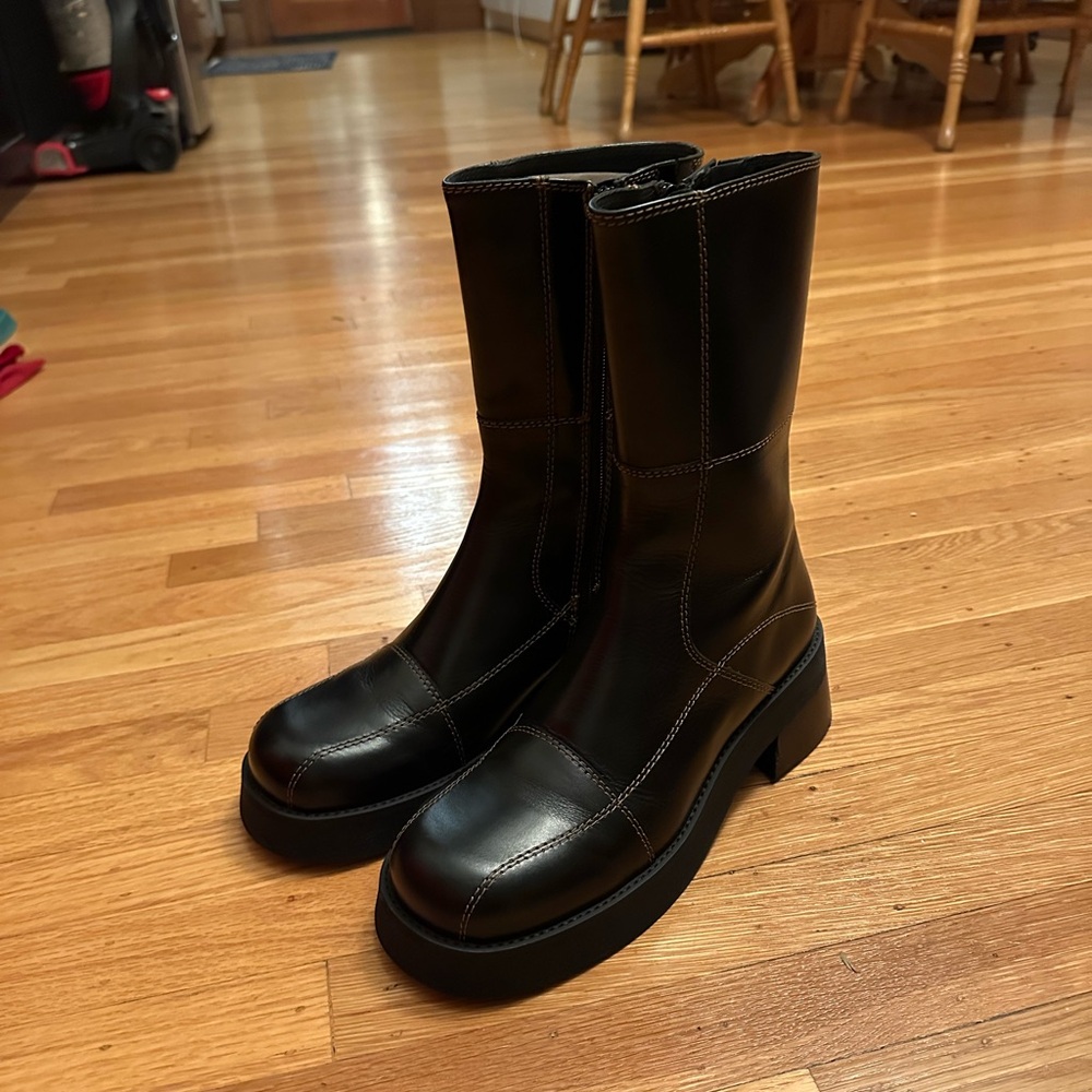 Miista boots - Heya black leather with brown stitching